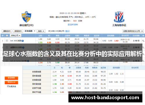 足球心水指数的含义及其在比赛分析中的实际应用解析